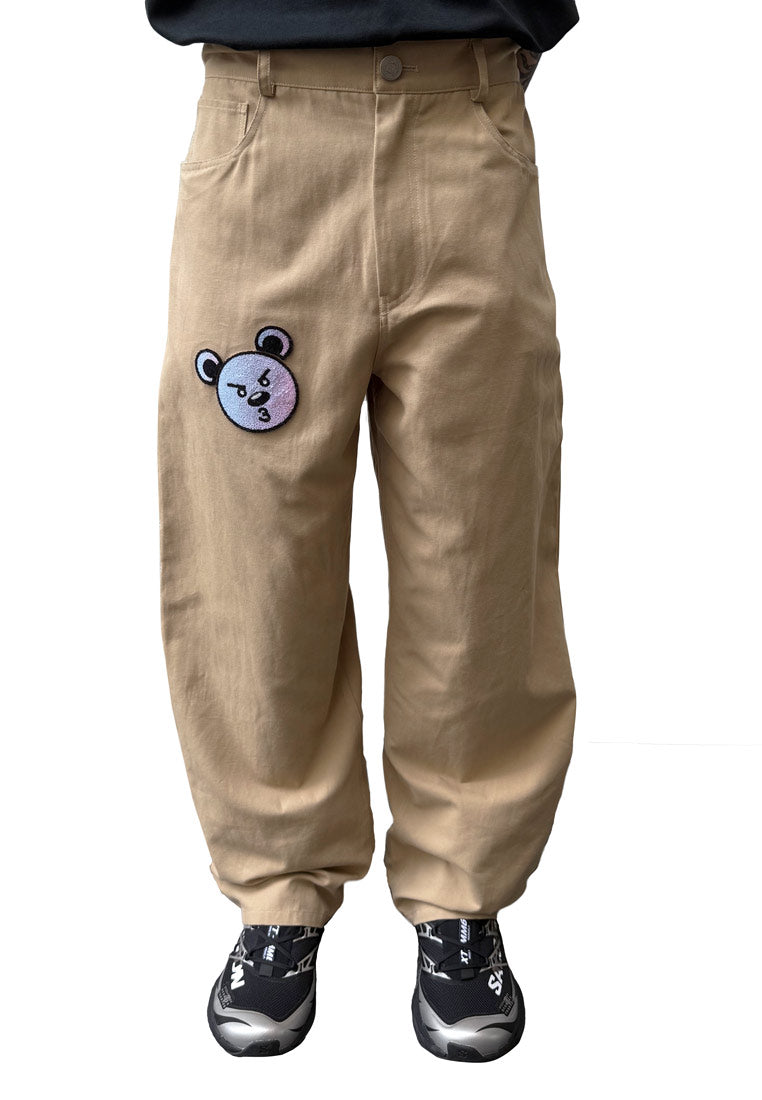 GRADIENT EMBROIDERY FLOWER OHNII HAUGHTY BEAR KHAKI TROUSERS