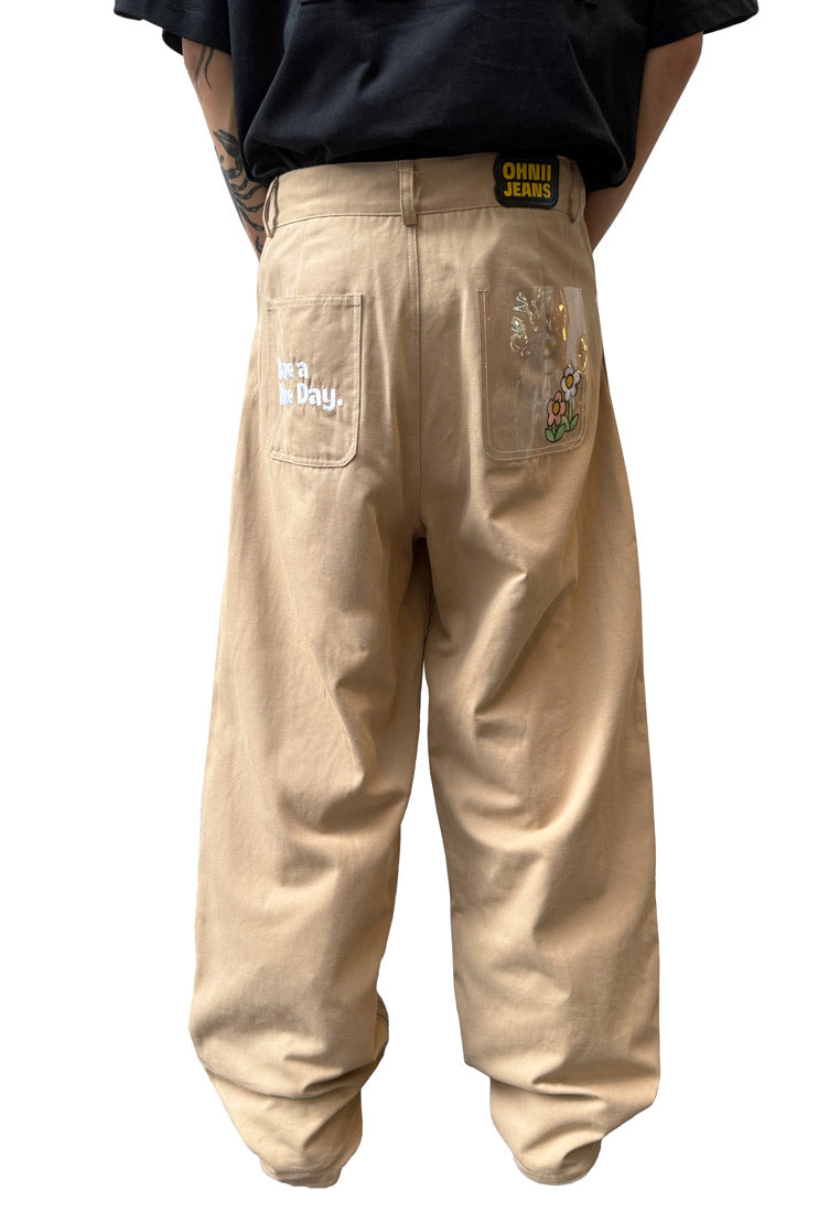 GRADIENT EMBROIDERY FLOWER OHNII HAUGHTY BEAR KHAKI TROUSERS