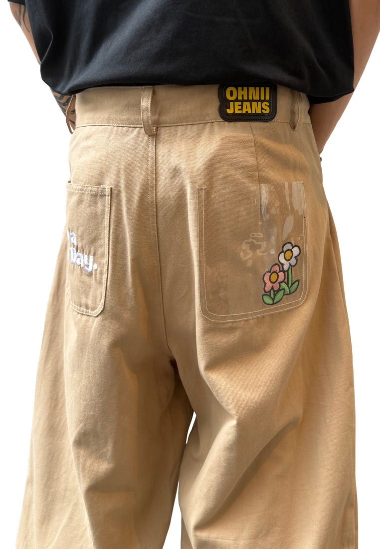 GRADIENT EMBROIDERY FLOWER OHNII HAUGHTY BEAR KHAKI TROUSERS