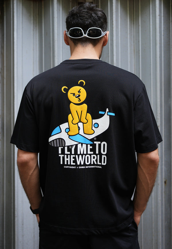 OVERSIZED FLY ME TO THE WORLD LANSI BEAR COTTON JERSEY TSHIRT