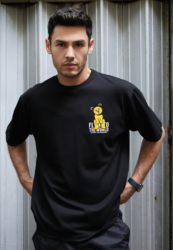 OVERSIZED FLY ME TO THE WORLD BEAR COTTON JERSEY TSHIRT