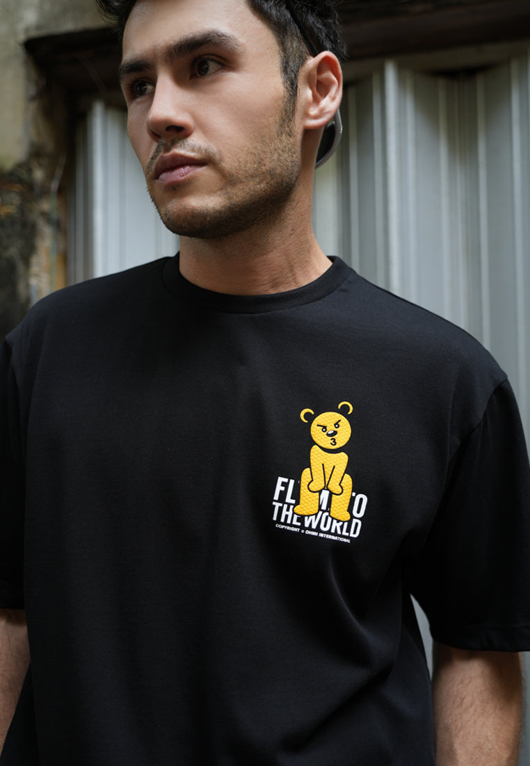 OVERSIZED FLY ME TO THE WORLD BEAR COTTON JERSEY TSHIRT