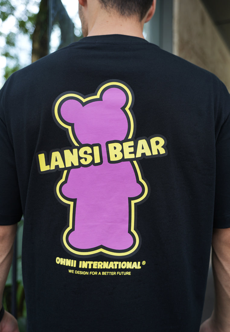 OVERSIZED GLOW IN THE DARK YELLOW BEAR COTTON JERSEY TSHIRT (BLACK)