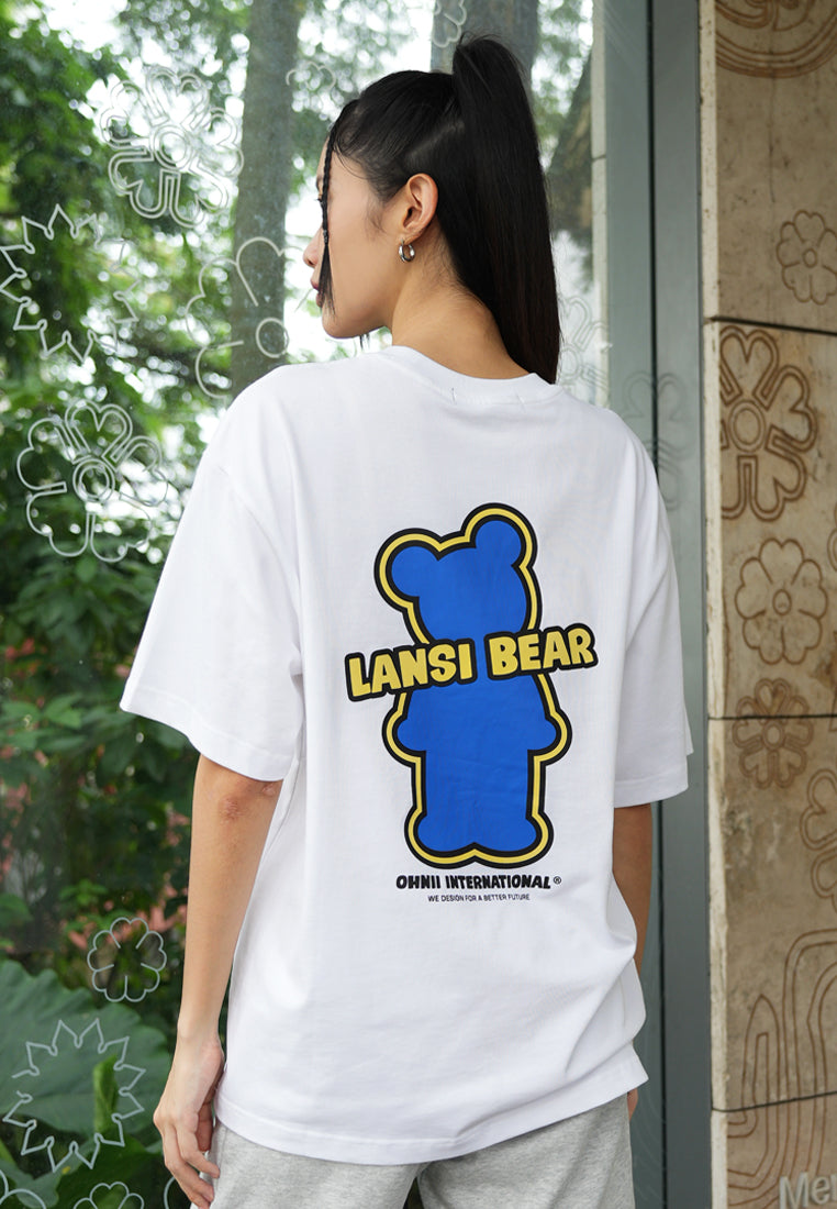 OVERSIZED GLOW IN THE DARK BLUE BEAR COTTON JERSEY TSHIRT (WHITE )