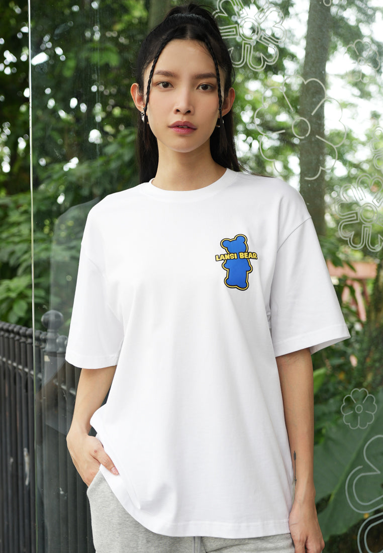 OVERSIZED GLOW IN THE DARK BLUE BEAR COTTON JERSEY TSHIRT (WHITE )