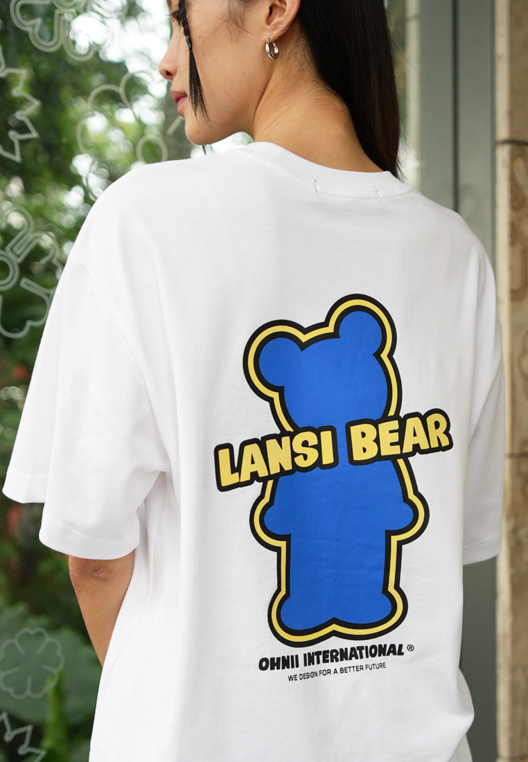 OVERSIZED GLOW IN THE DARK BLUE BEAR COTTON JERSEY TSHIRT (WHITE )