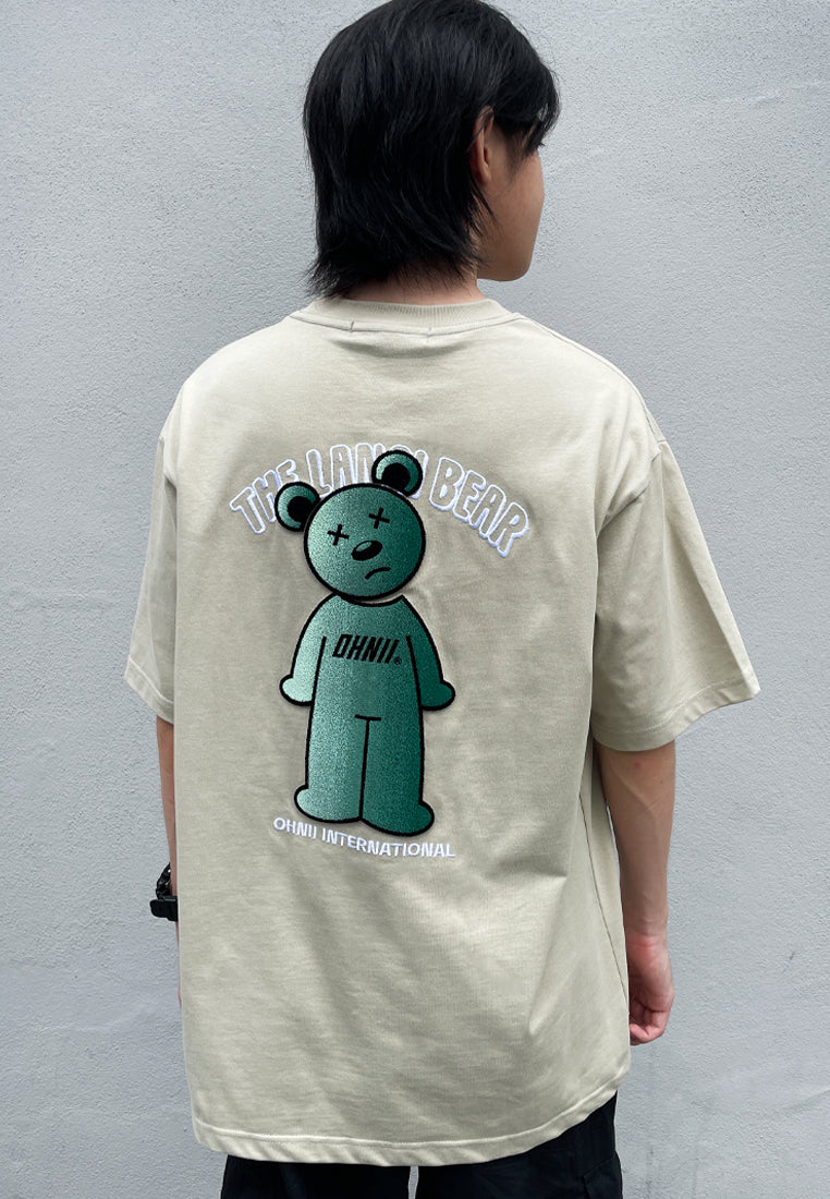 OVERSIZED GRADIENT EMBROIDERED GREEN BEAR (LIGHT GREEN)  COTTON JERSEY TSHIRT