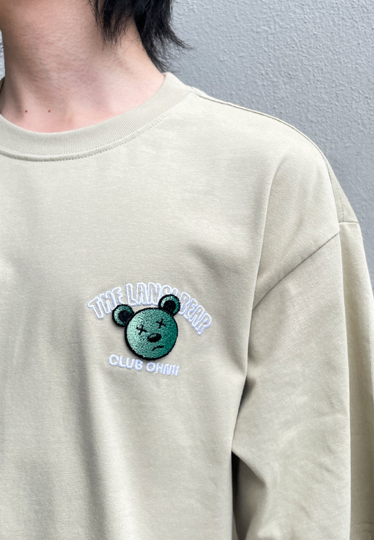 OVERSIZED GRADIENT EMBROIDERED GREEN BEAR (LIGHT GREEN)  COTTON JERSEY TSHIRT