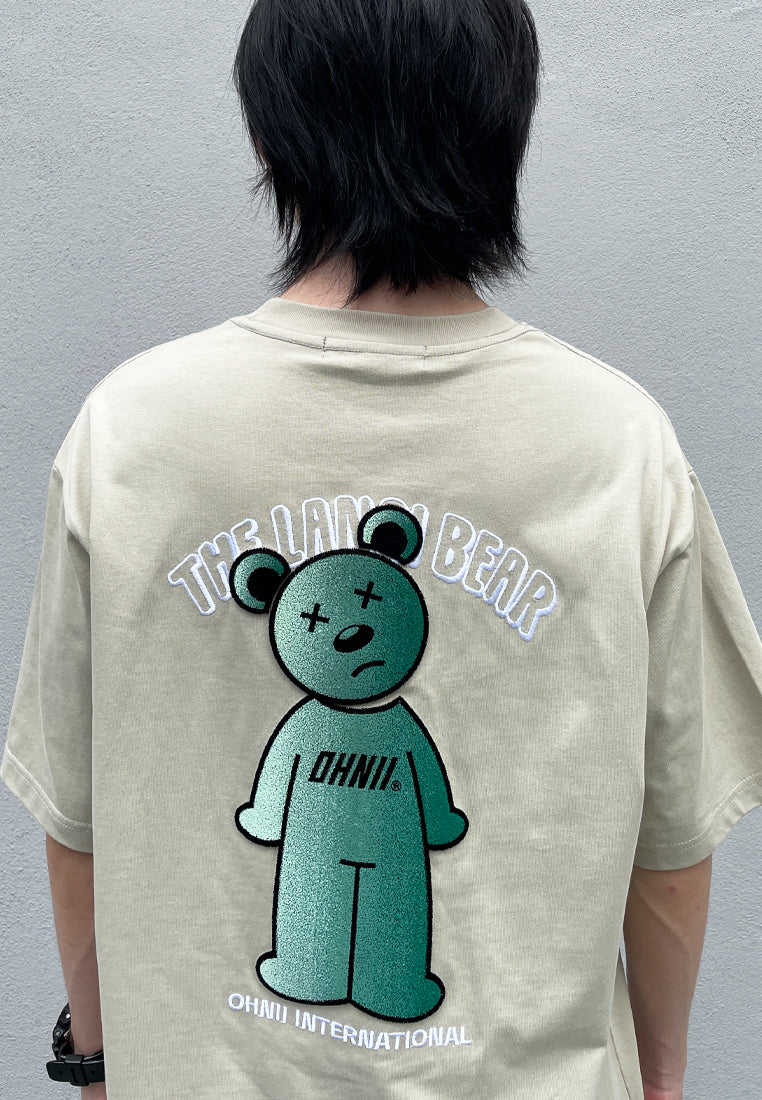 OVERSIZED GRADIENT EMBROIDERED GREEN BEAR (LIGHT GREEN)  COTTON JERSEY TSHIRT