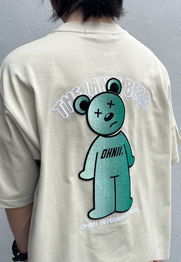 OVERSIZED GRADIENT EMBROIDERED GREEN BEAR (LIGHT GREEN)  COTTON JERSEY TSHIRT