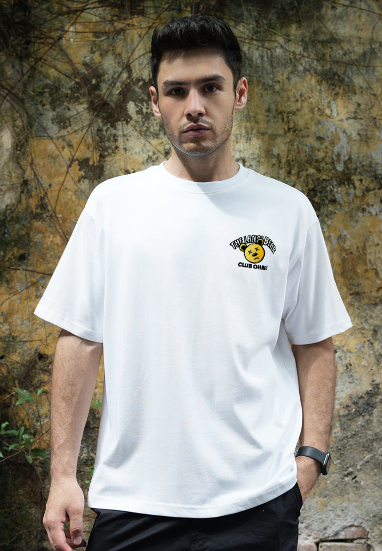 OVERSIZED GRADIENT TUFTING YELLOW BEAR COTTON JERSEY TSHIRT (WHITE)