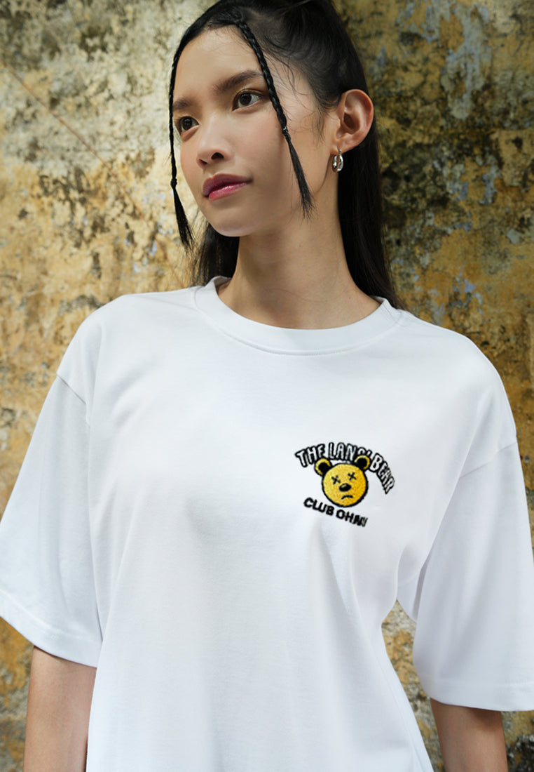 OVERSIZED GRADIENT TUFTING YELLOW BEAR COTTON JERSEY TSHIRT (WHITE)