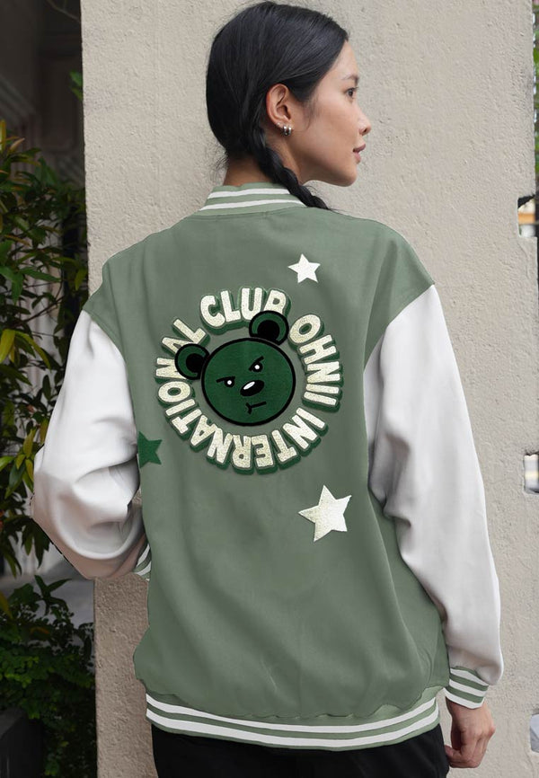 OVERSIZED STAR CLUB OHNII INTERNATIONAL BASEBALL JACKET (GREEN)