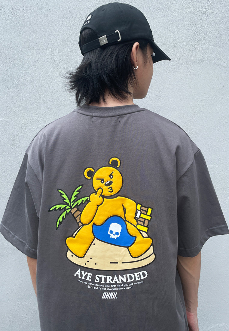 OVERSIZED PIRATE AYE STRANDED BEAR (GREY) COTTON JERSEY TSHIRT