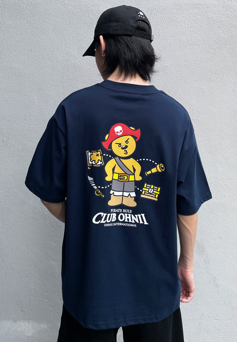 OVERSIZED PIRATES BEAR COTTON JERSEY TSHIRT (NAVY BLUE)