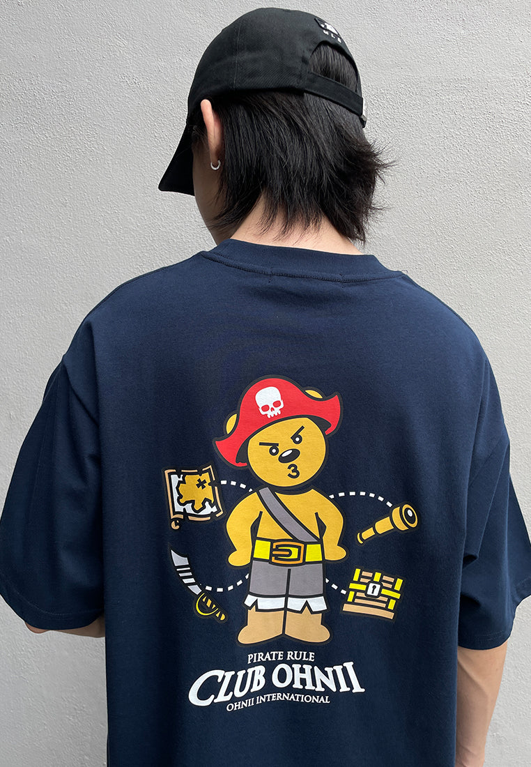 OVERSIZED PIRATES BEAR COTTON JERSEY TSHIRT (NAVY BLUE)