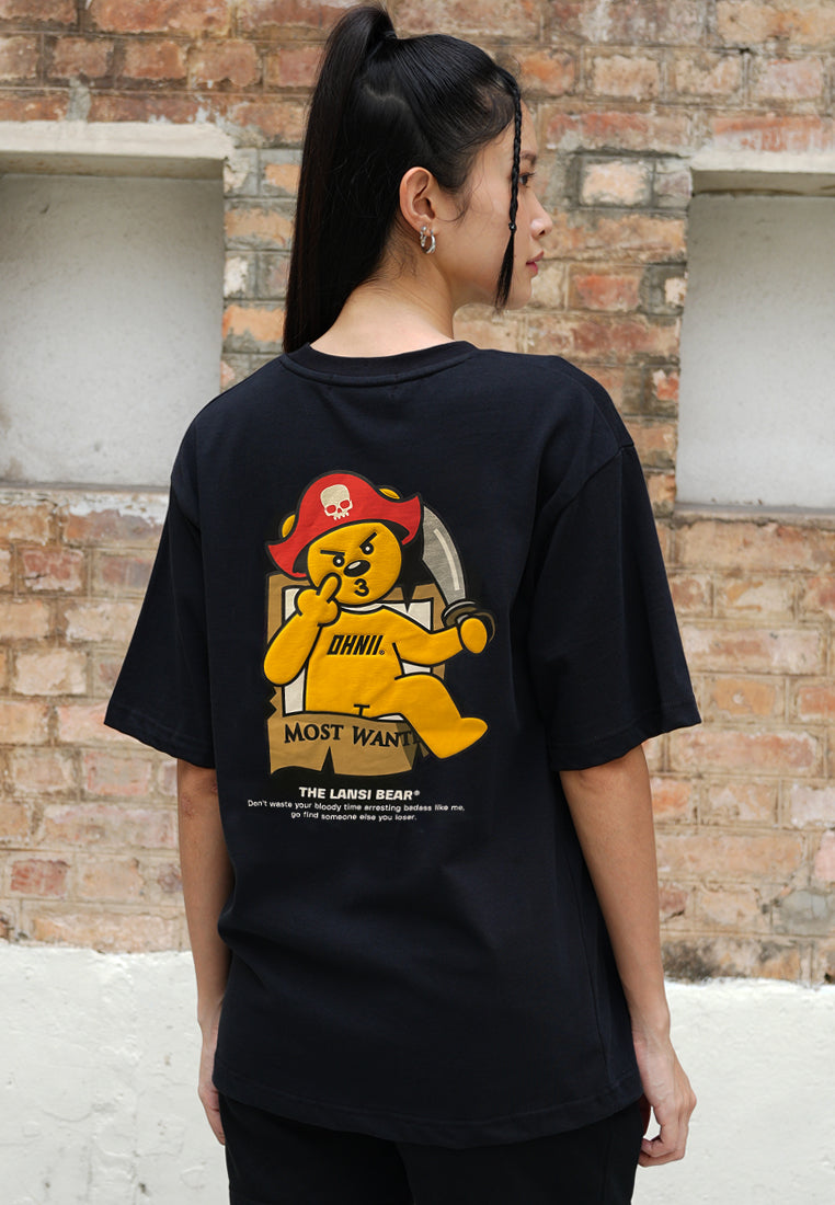 OVERSIZED PIRATE MOST WANTED BEAR (BLACK) COTTON JERSEY TSHIRT
