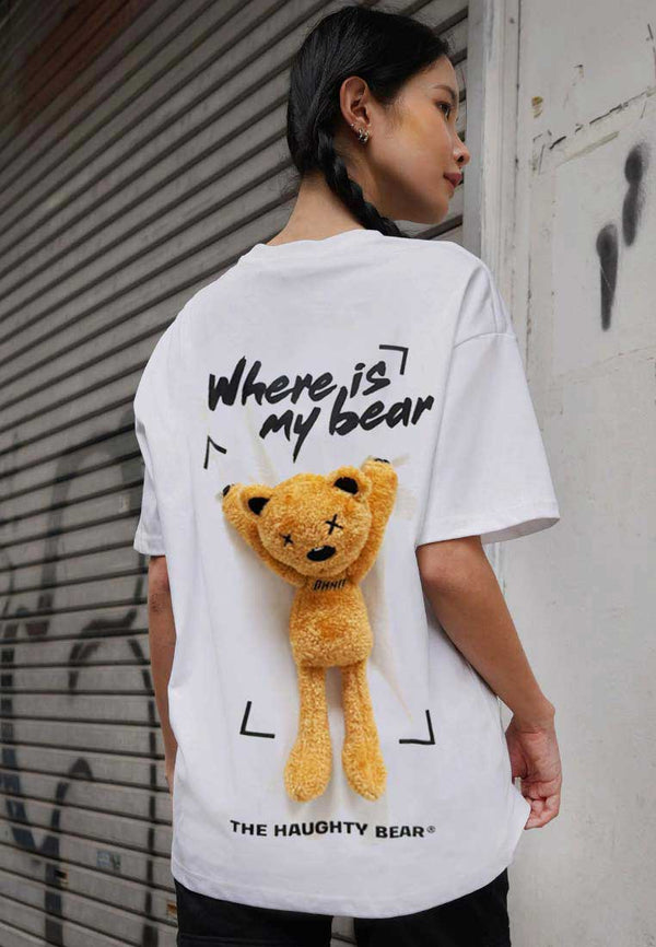 OVERSIZED PLUSH TOY HAUGHTY BEAR (WHITE) COTTON JERSEY TSHIRT