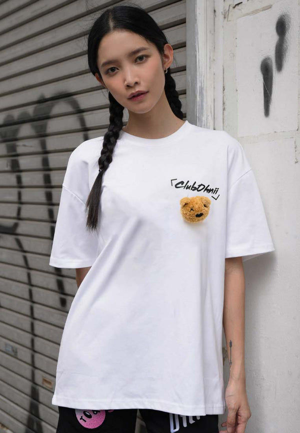 OVERSIZED PLUSH TOY HAUGHTY BEAR (WHITE) COTTON JERSEY TSHIRT