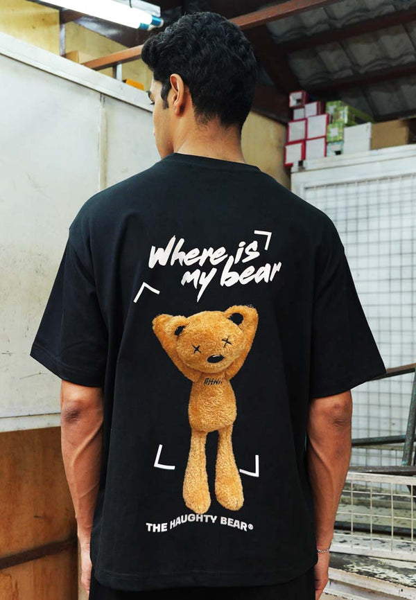 OVERSIZED PLUSH TOY HAUGHTY BEAR (BLACK) COTTON JERSEY TSHIRT