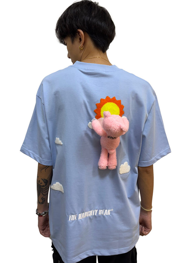 OVERSIZED SUN PLUSH TOY HAUGHTY BEAR COTTON JERSEY TSHIRT (BABY BLUE)