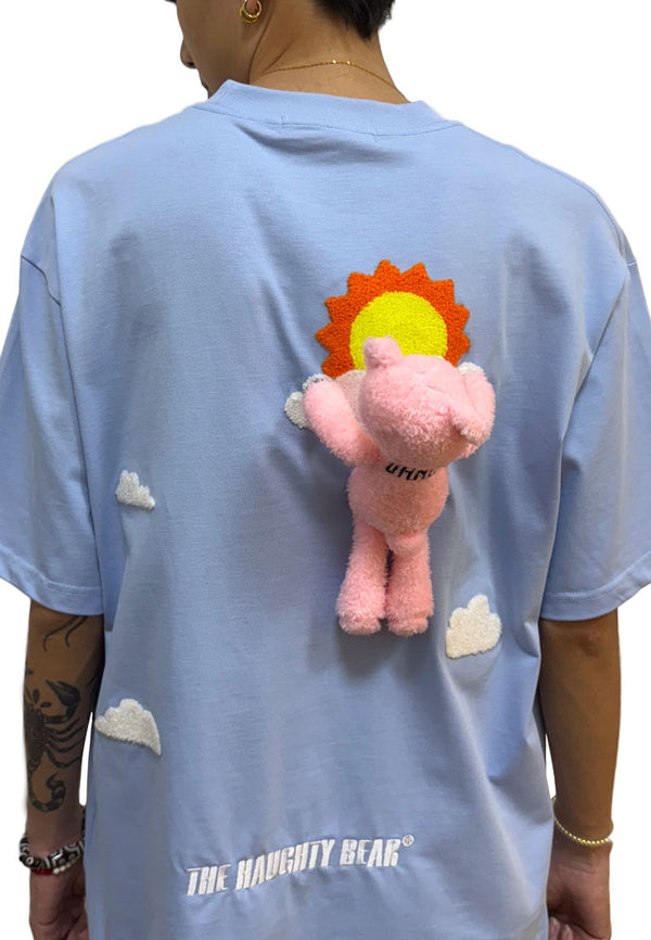 OVERSIZED SUN PLUSH TOY HAUGHTY BEAR COTTON JERSEY TSHIRT (BABY BLUE)