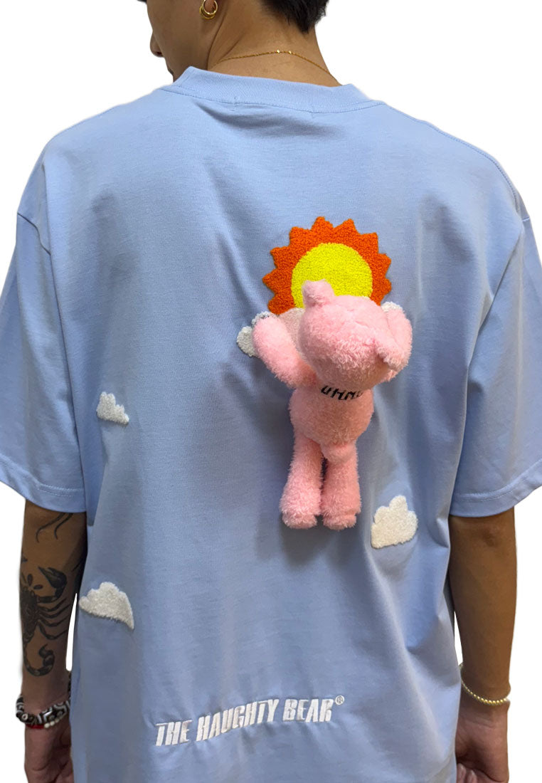 OVERSIZED SUN PLUSH TOY HAUGHTY BEAR COTTON JERSEY TSHIRT (BABY BLUE)