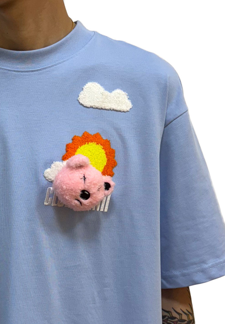 OVERSIZED SUN PLUSH TOY HAUGHTY BEAR COTTON JERSEY TSHIRT (BABY BLUE)