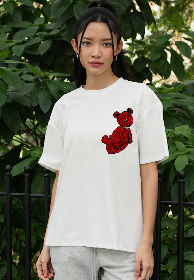 OVERSIZED SIGNATURE TUFTING BEAR (MAROON) COTTON JERSEY TSHIRT