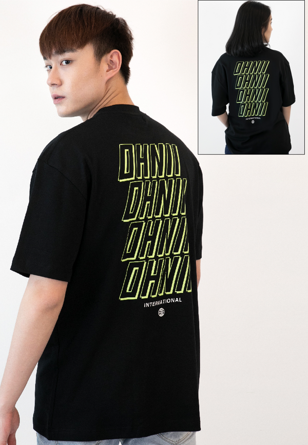 Oversized Repetition Logo Print Cotton Jersey T-Shirt (BLACK) - Ohnii Official Site