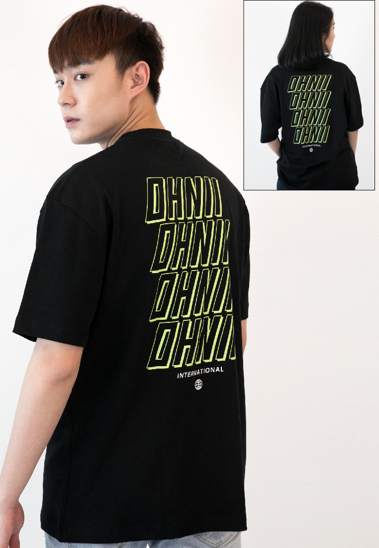 Oversized Repetition Logo Print Cotton Jersey T-Shirt (BLACK) - Ohnii Official Site