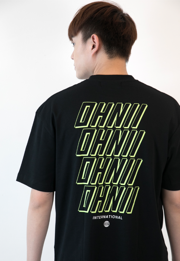 Oversized Repetition Logo Print Cotton Jersey T-Shirt (BLACK) - Ohnii Official Site