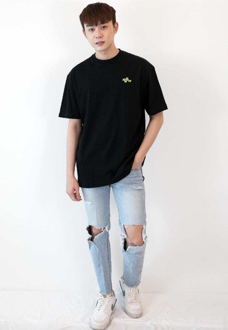 Oversized Repetition Logo Print Cotton Jersey T-Shirt (BLACK) - Ohnii Official Site