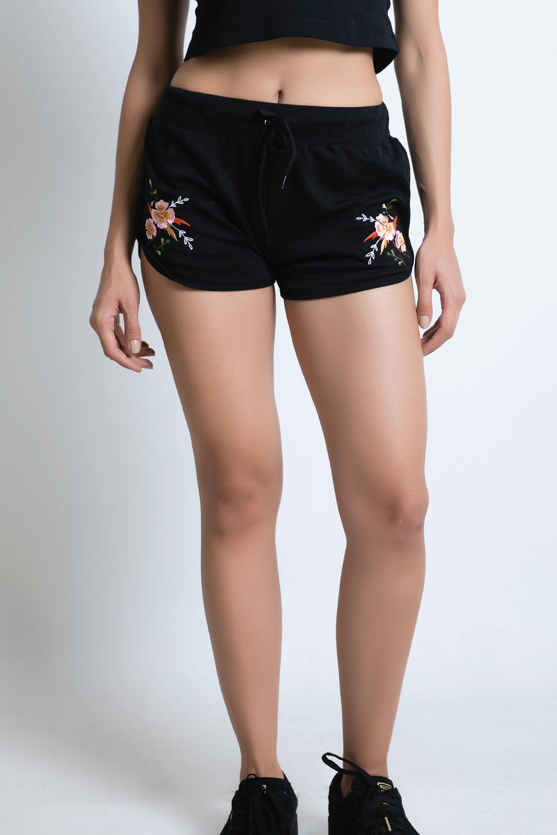 EMBROIDERED PINK SCORPION LILY FLORAL Women SHORTS - Ohnii Official Site
