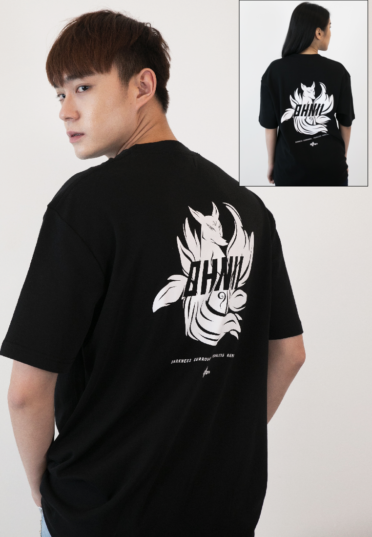 OVERSIZED KITSUNE PRINT COTTON JERSEY TSHIRT - Ohnii Official Site