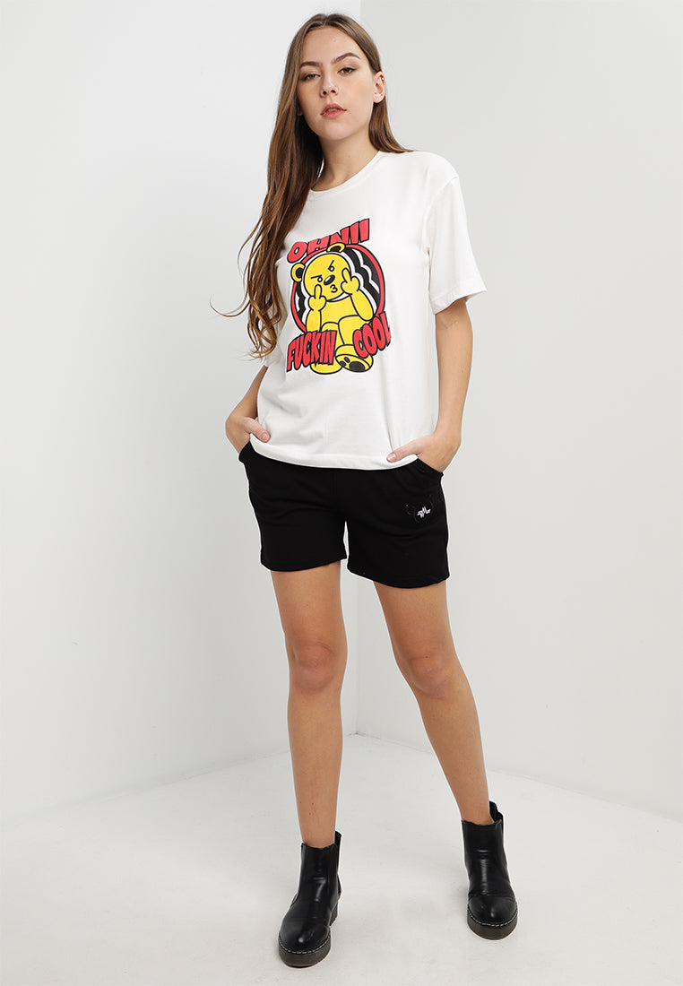 OVERSIZED FUCKIN COOL BEAR COTTON JERSEY TSHIRT (WHITE)