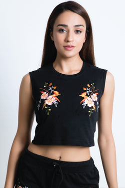 EMBROIDERED PINK SCORPION LILY FLORAL Women CROP TOP - Ohnii Official Site
