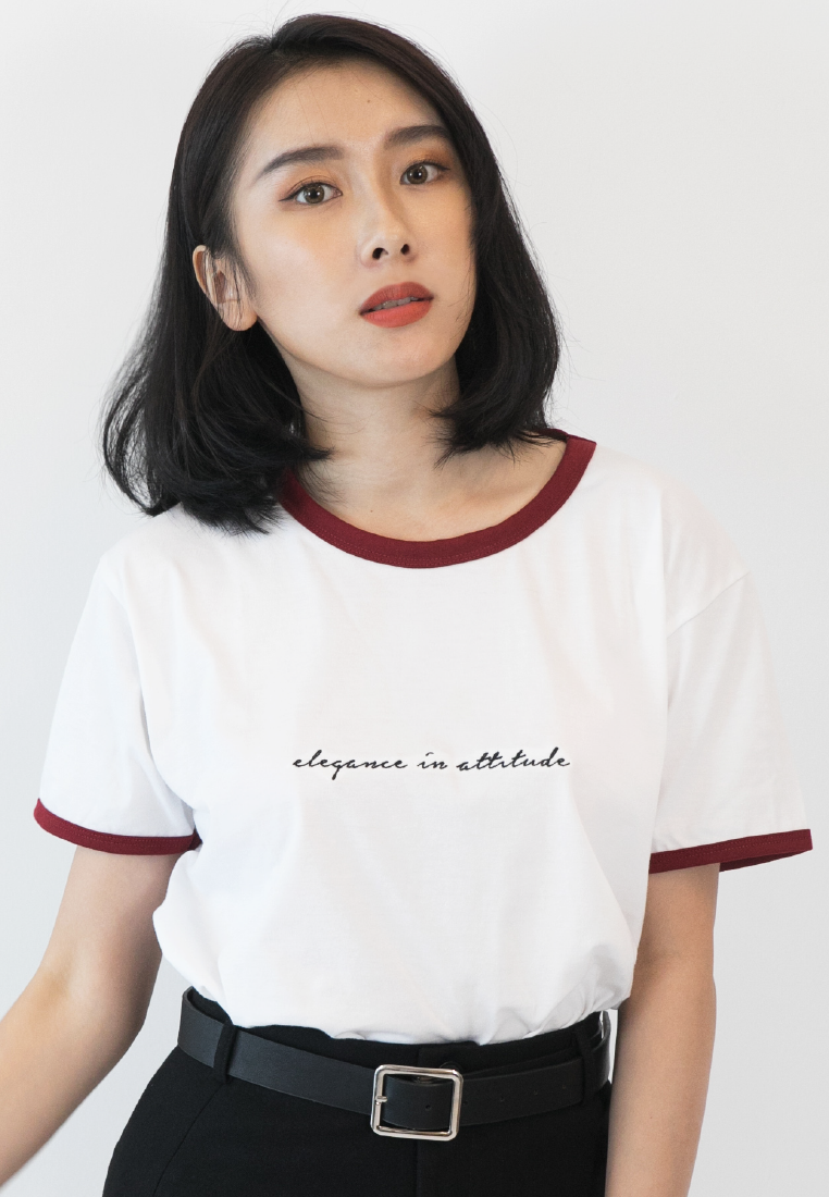 BLAQUIIN EMBROIDERY QUOTE RINGER TEE - Ohnii Official Site