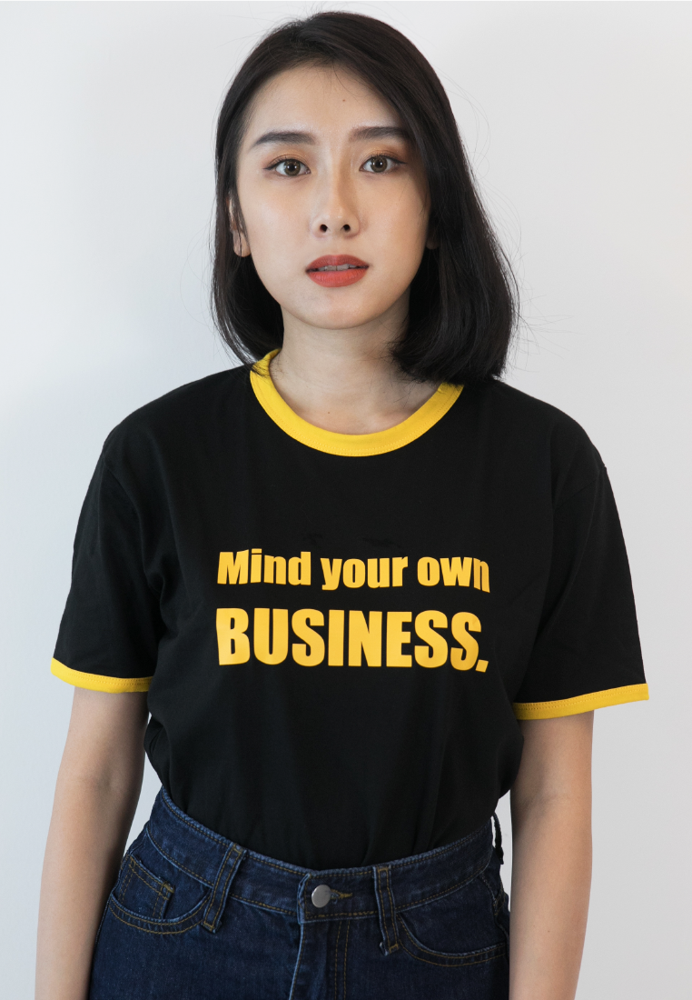 BLAQUIIN MIND YOUR OWN BUSINESS RINGER TEE (BL/YL) - Ohnii Official Site