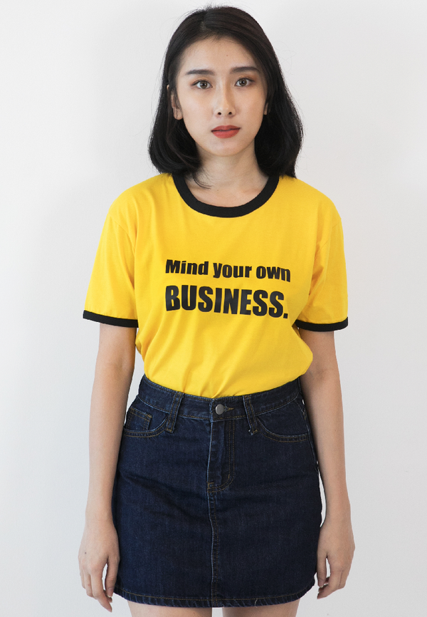 BLAQUIIN MIND YOUR OWN BUSINESS RINGER TEE (YL/BL) - Ohnii Official Site