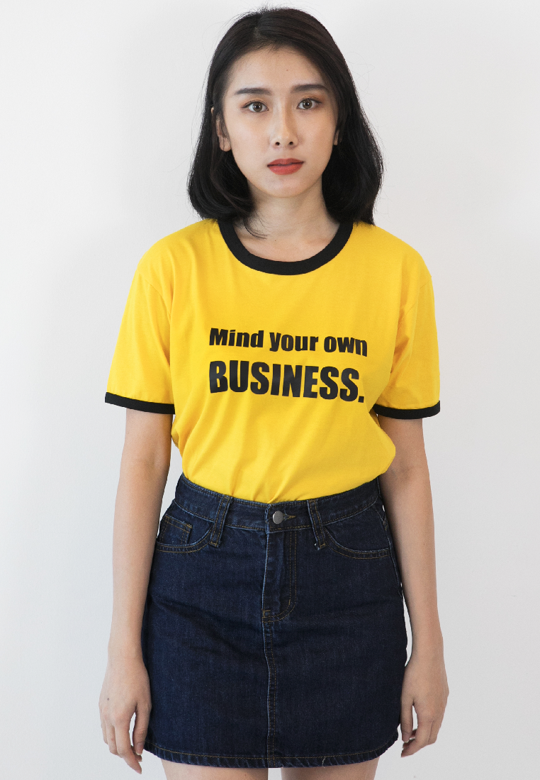 BLAQUIIN MIND YOUR OWN BUSINESS RINGER TEE (YL/BL) - Ohnii Official Site