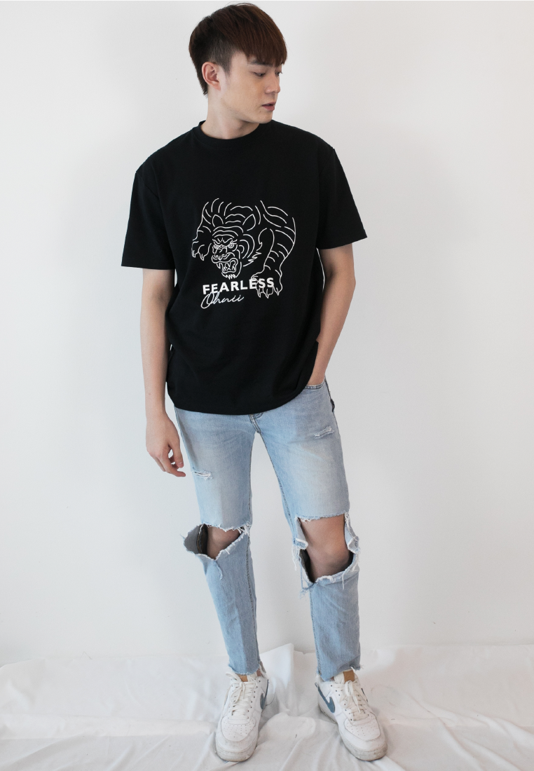 OVERSIZED FEARLESS TIGER PRINT COTTON JERSEY TSHIRT - Ohnii Official Site