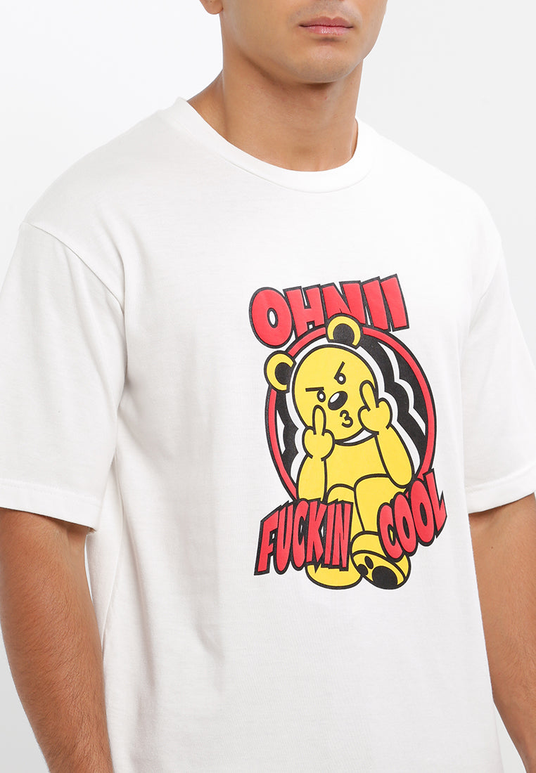 OVERSIZED FUCKIN COOL LANSI BEAR COTTON JERSEY TSHIRT (WHITE)