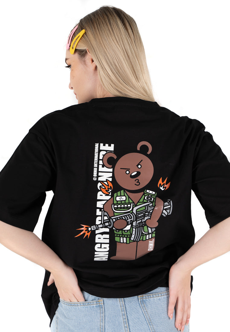 OVERSIZED ANGRY ON FIRE BEAR COTTON JERSEY TSHIRT