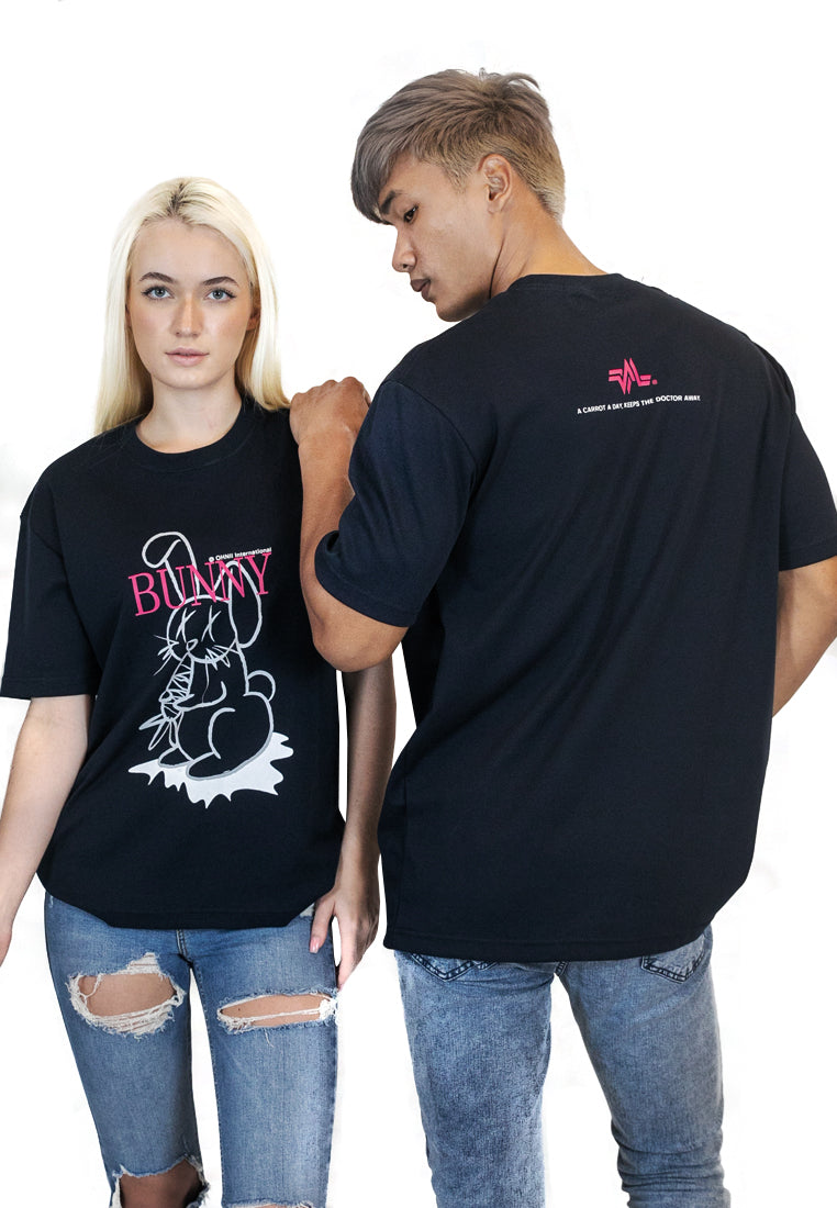 OVERSIZED BUNNY COTTON JERSEY TSHIRT (NAVY BLUE) freeshipping - Ohnii Official Site