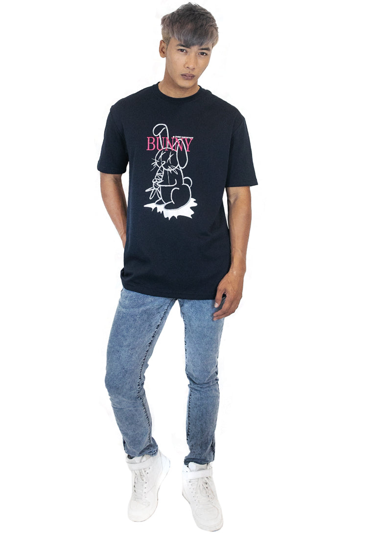 OVERSIZED BUNNY COTTON JERSEY TSHIRT (NAVY BLUE) freeshipping - Ohnii Official Site