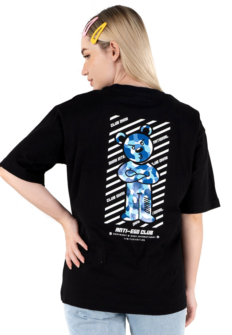 OVERSIZED CAMO BLUE BEAR COTTON JERSEY TSHIRT
