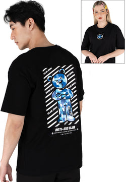 OVERSIZED CAMO BLUE BEAR COTTON JERSEY TSHIRT