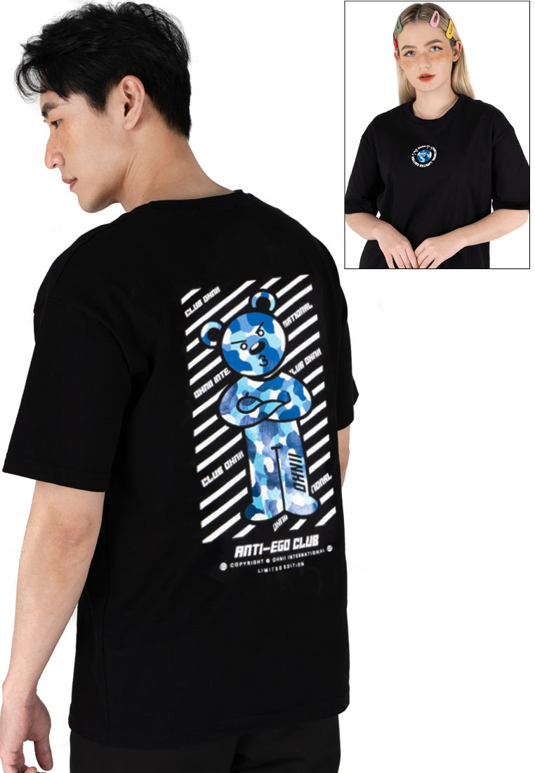OVERSIZED CAMO BLUE BEAR COTTON JERSEY TSHIRT