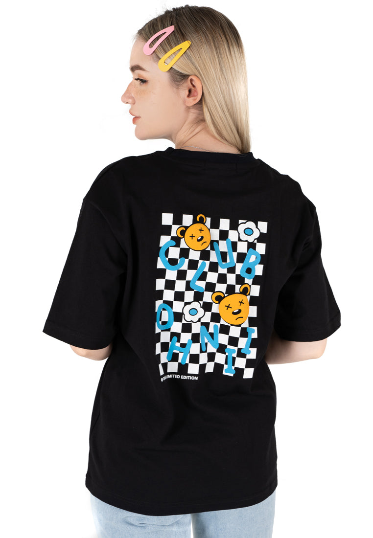 OVERSIZED CHECKERED BEAR COTTON JERSEY TSHIRT